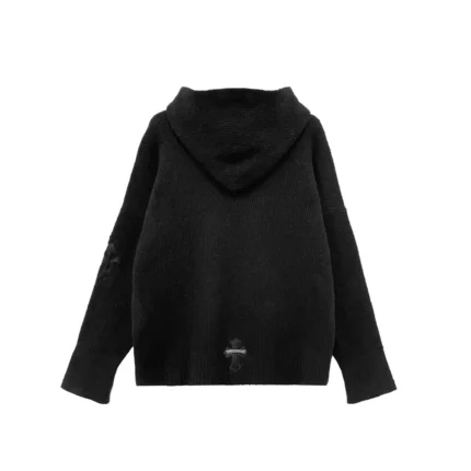 Black Pony Hair Patch Knit Hoodie