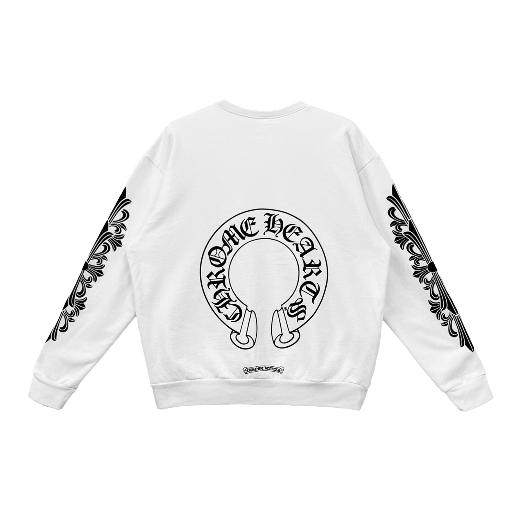 2025_4_7_1.jpg Chrome Hearts Horseshoe Floral Sleeves White Crewneck Sweatshirt - Image 1