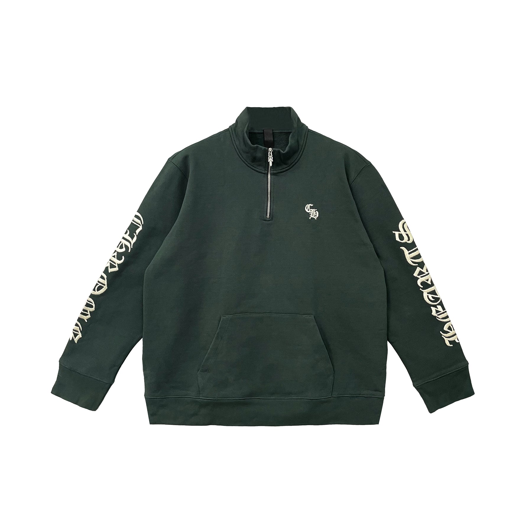 78.jpg Chrome Hearts Script Logo Embroidered Half Zip Dark Green Sweatshirt - Image 1