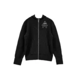 Black Cashmere Leather Cross Zip Up Hoodie Sweater