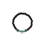 Chrome Hearts 6mm Obsidian Silver Cross Beaded Bracelet