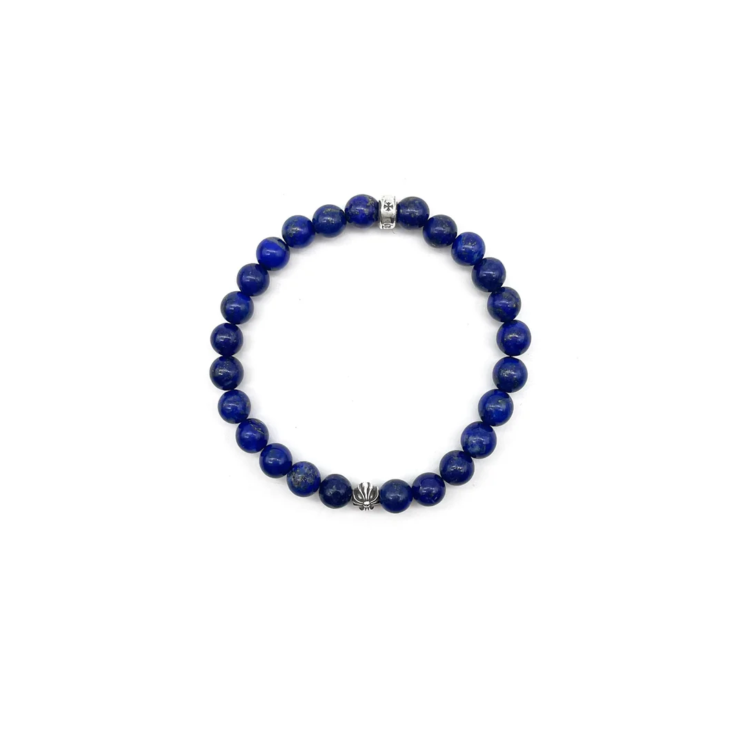 Chrome Hearts 6mm Silver Cross Blue Bead Bracelet Chrome Hearts 6mm Silver Cross Blue Bead Bracelet