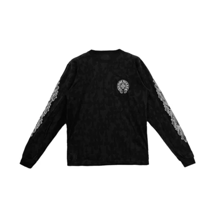 Chrome Hearts Black Tonal Monogram Scroll Horseshoe Logo Long Sleeve Tee