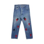 Chrome Hearts Black Red Patent Leather Cross Patches Jeans