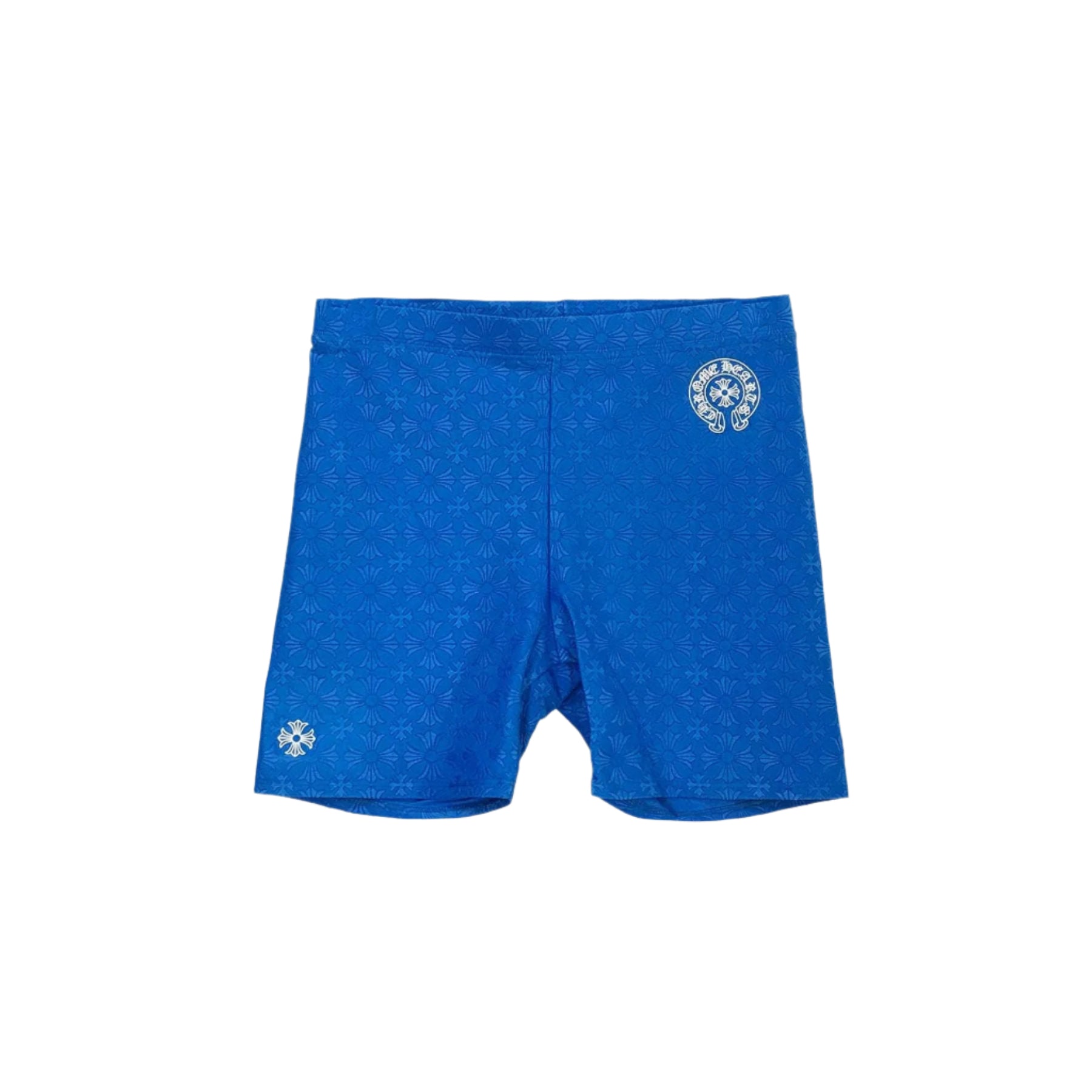 chrome-hearts-blue-horseshoe-logo-biking-shorts-437657.jpg Chrome Hearts Blue Horseshoe Logo Biking Shorts - Image 1