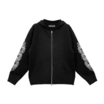 Chrome Hearts Cashmere Embroidered Floral Sleeve Black Zip Up Hoodie