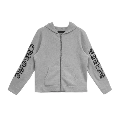 Chrome Hearts Cashmere Embroidered Grey Sweater Zip Up Hoodie