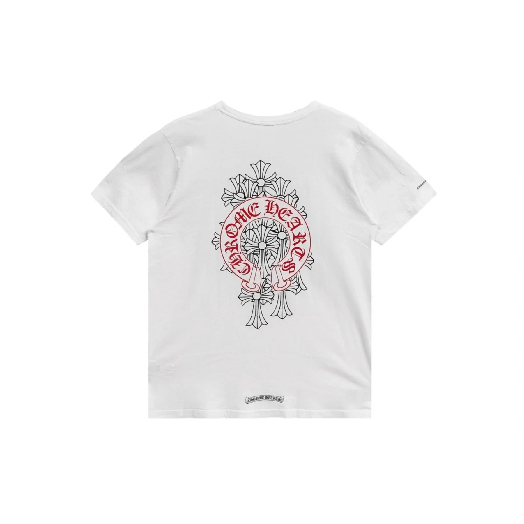 Chrome Hearts Cemetery Cross Red Horseshoe Short Sleeve T-Shirt Tee Chrome Hearts Cemetery Cross Red Horseshoe Short Sleeve T-Shirt Tee