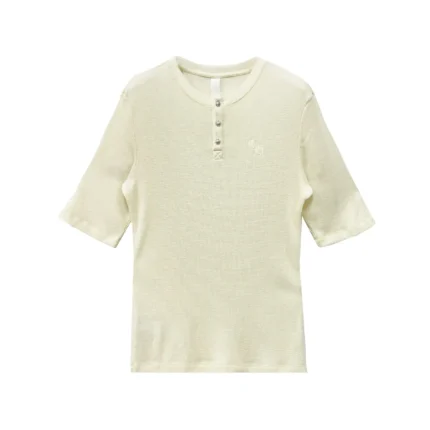 Chrome Hearts CH Letter Waffle Thermal Short Sleeve Henley T-Shirt Tee