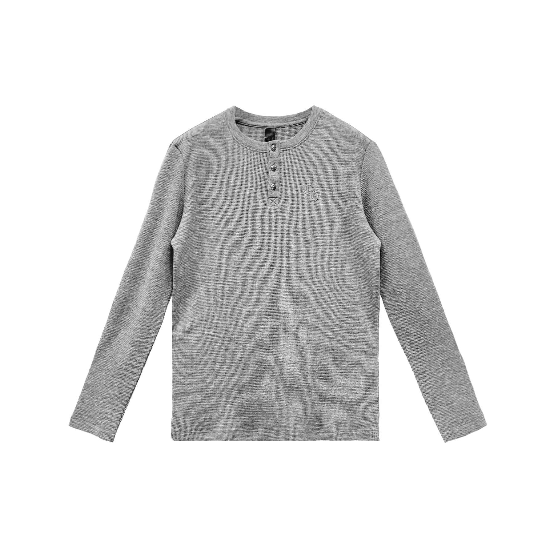 chrome-hearts-ch-logo-waffle-thermal-grey-long-sleeve-henley-shirt-9960348 Chrome Hearts CH Logo Waffle Thermal Grey Long Sleeve Henley Shirt