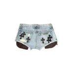 Chrome Hearts Cross Leather Patch Denim Shorts
