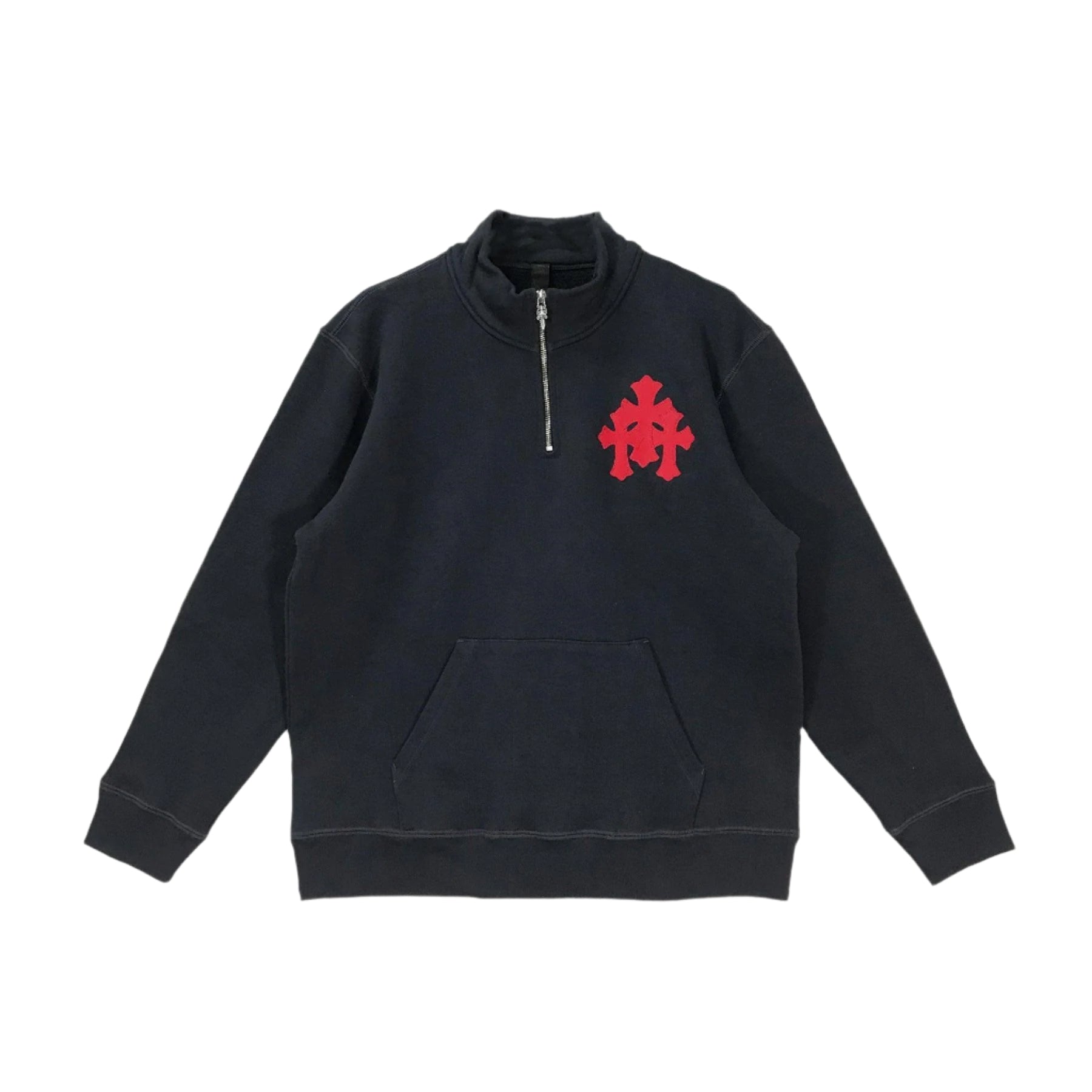 chrome-hearts-dark-navy-with-red-triple-cross-logo-half-zip-sweatshirt-924263.jpg Chrome Hearts Dark Navy With Red Triple Cross Logo Half Zip Sweatshirt - Image 1