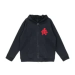 Chrome Hearts Dark Navy With Red Triple Cross Logo Zip Up Hoodie