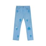 Chrome Hearts Drake Blue Leather Cross Patch Jeans