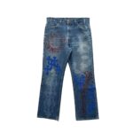 Chrome Hearts Extremely Rare Blue Cross Patch Spraypainted Jeans