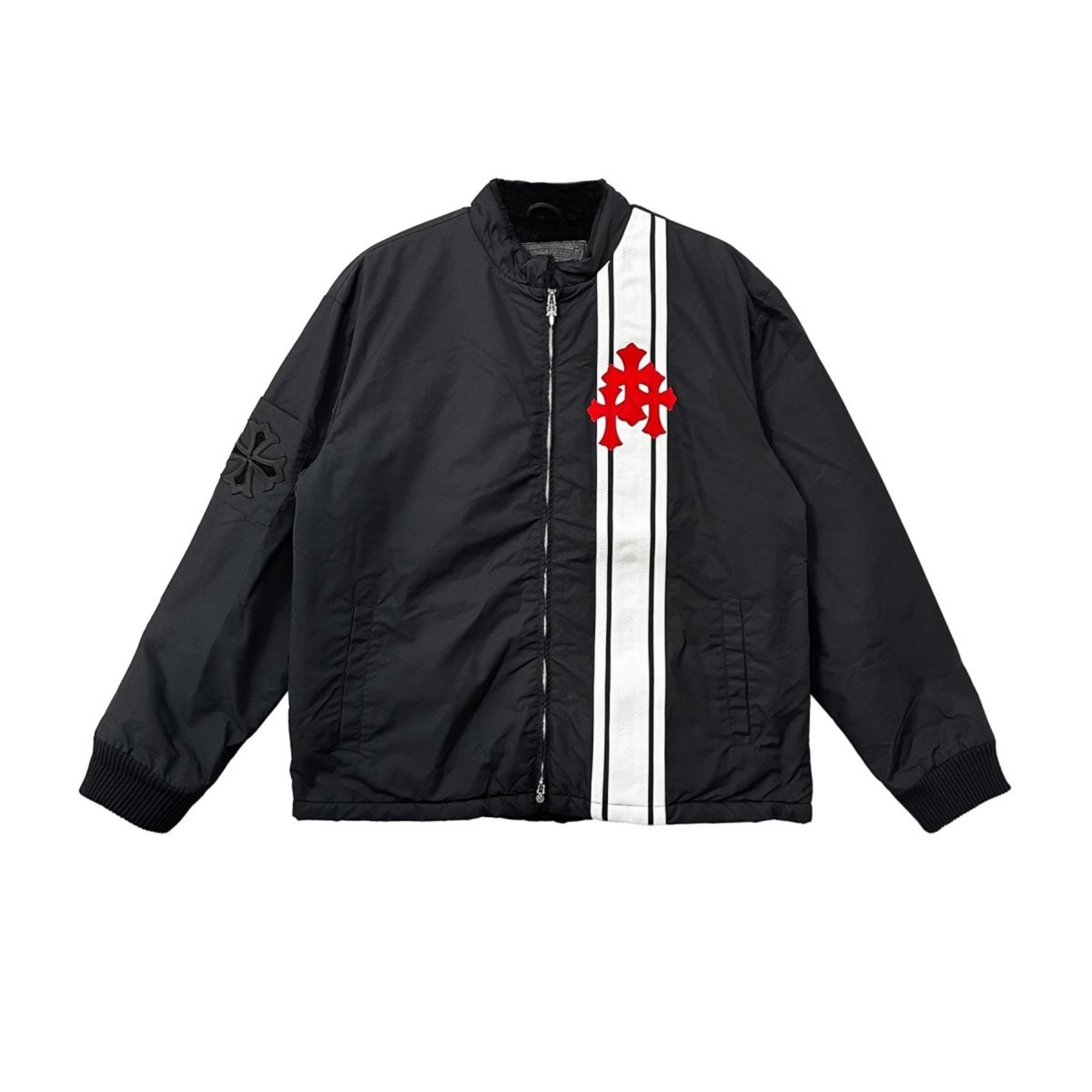 chrome-hearts-faux-fur-lined-red-triple-cross-patch-jacket-177281.jpg Chrome Hearts Faux Fur Lined Red Triple Cross Patch Jacket - Image 1