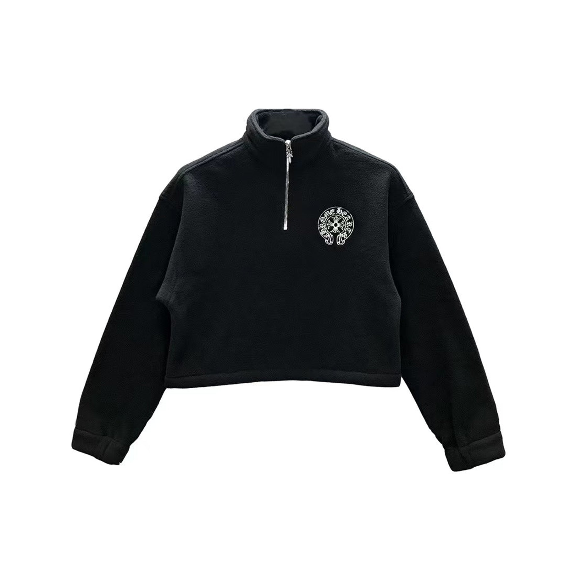 chrome-hearts-fleece-horseshoe-logo-half-zip-cropped-sweatshirt-8480724.jpg Chrome Hearts Fleece Horseshoe Logo Half Zip Cropped Sweatshirt - Image 1