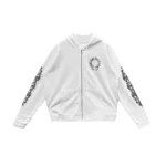 Chrome Hearts Horseshoe Floral Sleeve Fleece Zip Up Hoodie