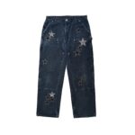 Chrome Hearts Las Vegas Exclusive Black Checkered Star Leather Patch Carpenter Jeans