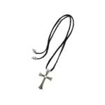 Chrome Hearts Leather Braids Silver Cross Necklace