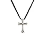 Chrome Hearts Leather Braids Silver Cross Necklace