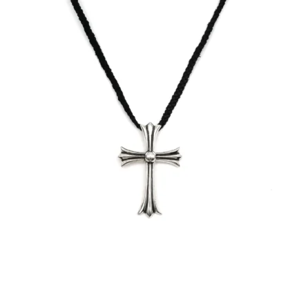 Chrome Hearts Leather Braids Silver Cross Necklace