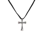 Chrome Hearts Leather Braids Silver Cross Necklace