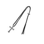 Chrome Hearts Leather Braids Silver Cross Stopper Necklace