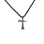 Chrome Hearts Leather Braids Silver Cross Stopper Necklace