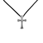 Chrome Hearts Leather Braids Silver Cross Stopper Necklace
