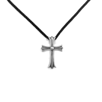 Chrome Hearts Leather Braids Silver Cross Stopper Necklace