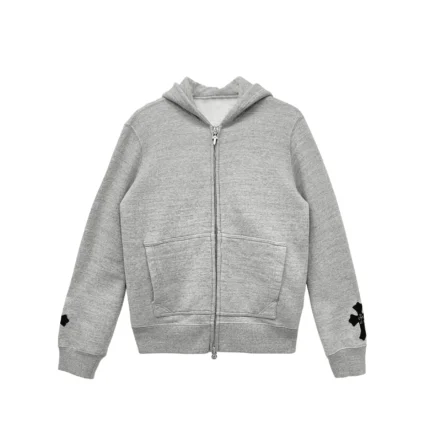 Chrome Hearts Leather Cross Patch Grey Zip Up Hoodie