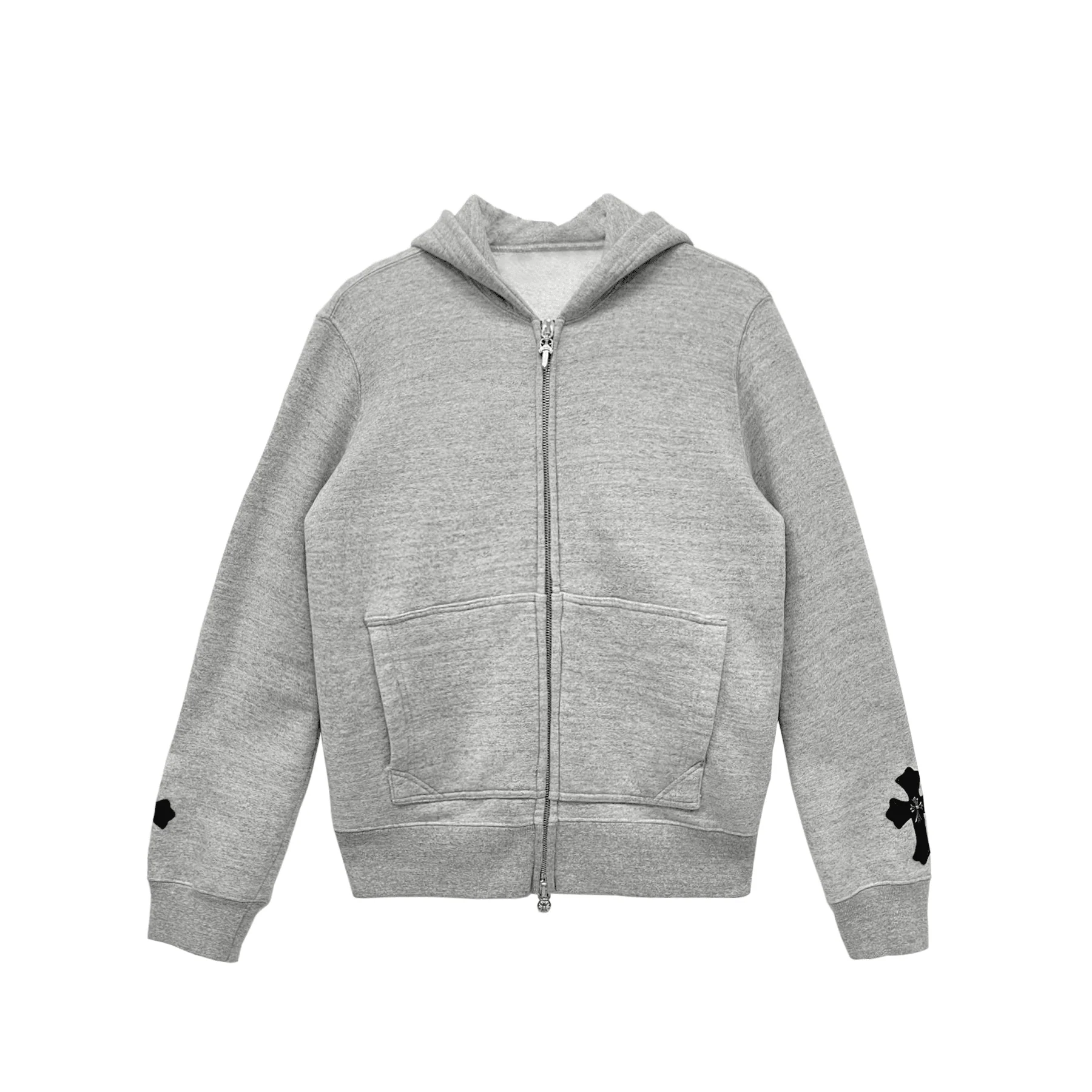 Leather Cross Patch Grey Zip Up Hoodie Chrome Hearts Leather Cross Patch Grey Zip Up Hoodie