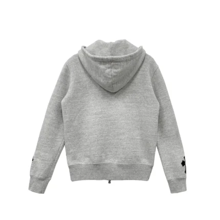 Chrome Hearts Leather Cross Patch Grey Zip Up Hoodie