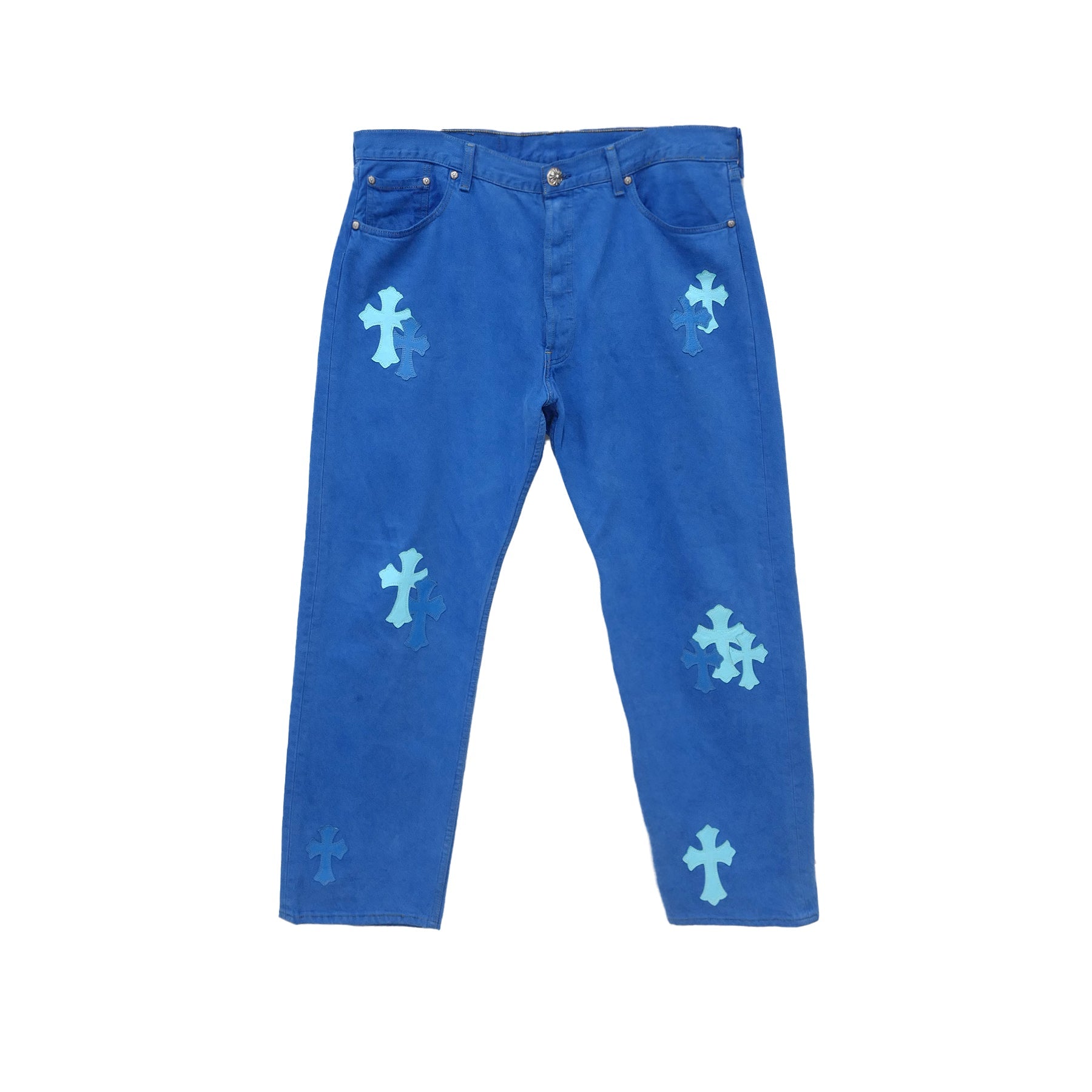 chrome-hearts-london-exclusive-blue-cross-patch-jeans-6618391.jpg Chrome Hearts London Exclusive Blue Cross Patch Jeans - Image 1