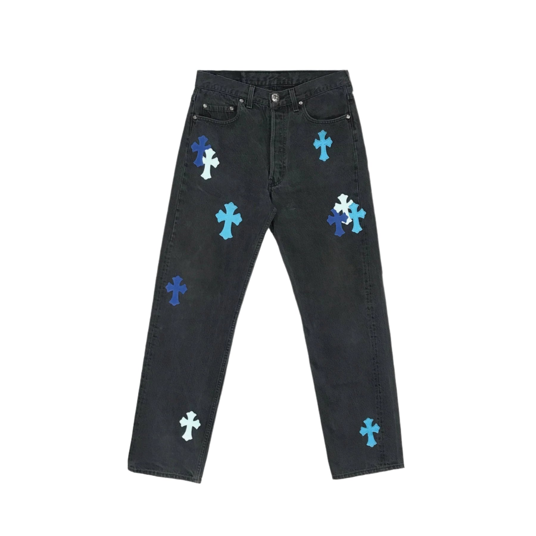 chrome-hearts-london-exclusive-jeans-with-blue-leather-cross-patch-714171.jpg Chrome Hearts London Exclusive Jeans with Blue Leather Cross Patch - Image 1