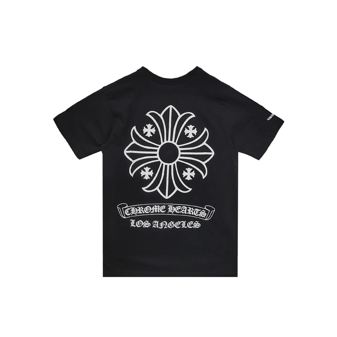 Chrome Hearts Los Angeles Exclusive Scroll Label Cross Short Sleeve T-shirt Tee Chrome Hearts Los Angeles Exclusive Scroll Label Cross Short Sleeve T-shirt Tee