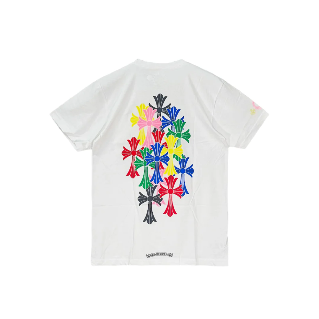 Chrome Hearts Multi-Color Cemetery Cross White Short Sleeve T-Shirt Tee Chrome Hearts Multi-Color Cemetery Cross White Short Sleeve T-Shirt Tee