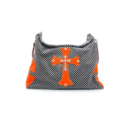 Chrome Hearts Orange Cross Patch Pony Hair Checkerboard Lyon Bag