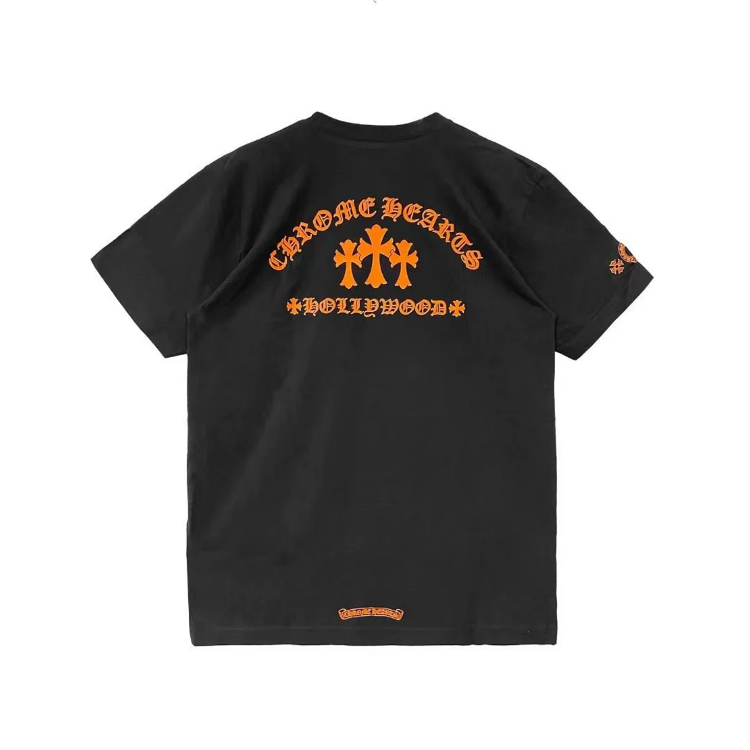 Chrome Hearts Orange Three-Cross Slogan Short Sleeve Tshirt Chrome Hearts Orange Three-Cross Slogan Short Sleeve Tshirt