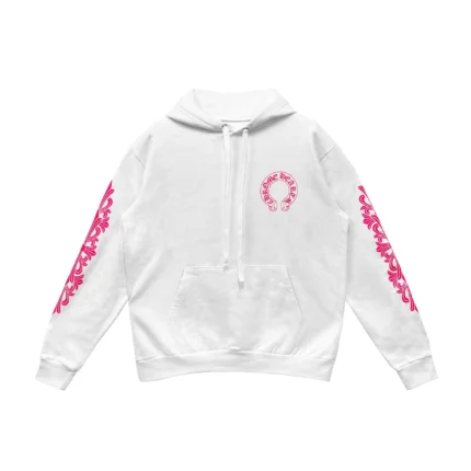 Chrome Hearts Pink Horseshoe Floral Sleeve Pullover Hoodie