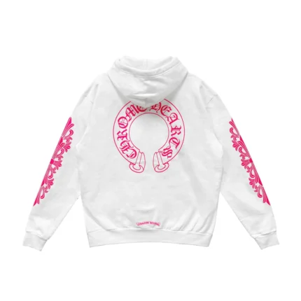Chrome Hearts Pink Horseshoe Floral Sleeve Pullover Hoodie