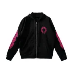 Chrome Hearts Pink Horseshoe Floral Sleeve Zip Up Hoodie