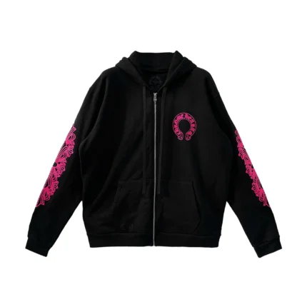 Chrome Hearts Pink Horseshoe Floral Sleeve Zip Up Hoodie