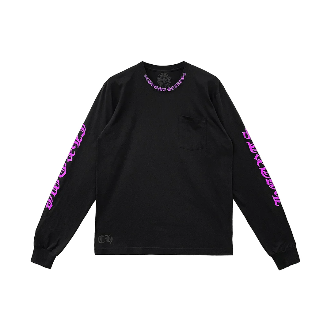 Chrome Hearts Purple Letter Collar Long Sleeve T-Shirt Tee Chrome Hearts Purple Letter Collar Long Sleeve T-Shirt Tee