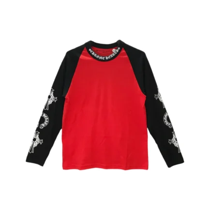 Chrome Hearts Red & Black Horseshoe Cross Logo Long Sleeve T-shirt