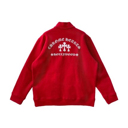 Chrome Hearts Red Hollywood Cross Logo Half Zip Sweatshirt