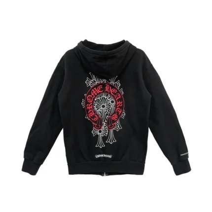 Chrome Hearts Red Horseshoe Logo Zip Up Hoodie