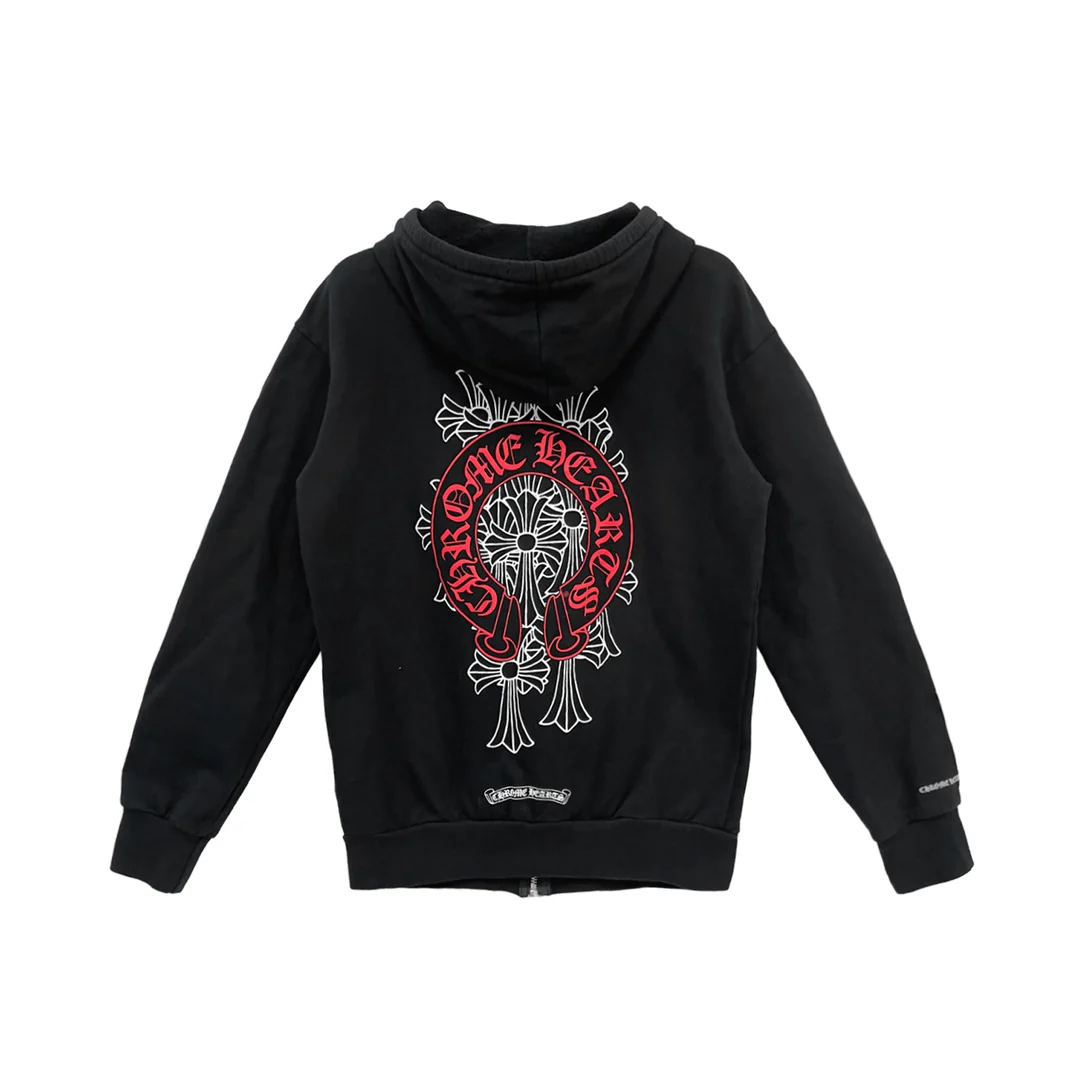 Chrome Hearts Red Horseshoe Logo Zip Up Hoodie Chrome Hearts Red Horseshoe Logo Zip Up Hoodie