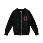 Chrome Hearts Red Horseshoe Logo Zip Up Hoodie